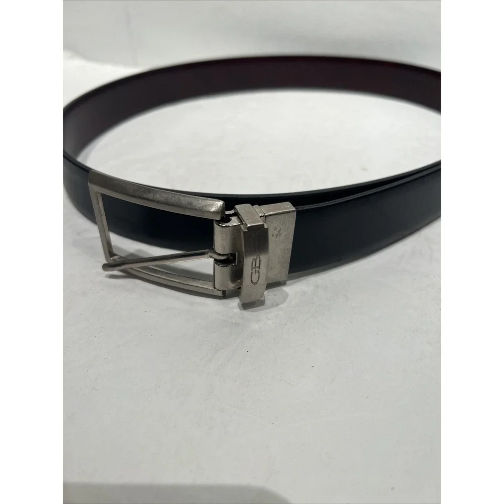 Geoffrey Beene Mens Sz 42 Reversible Belt Brown / Black Business Silver Hardware